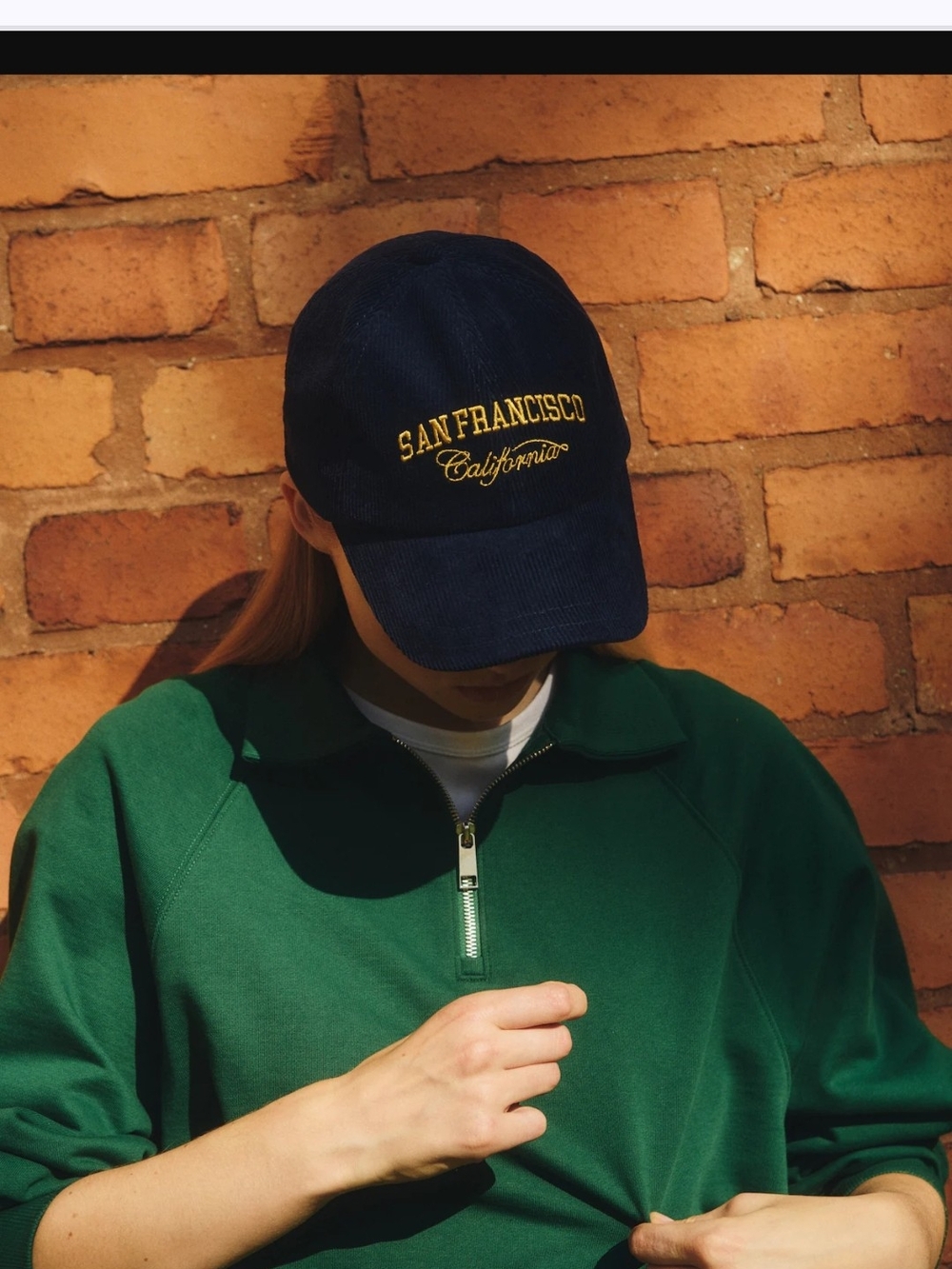 H&M Navy Blue Corduroy 'San Francisco' Baseball Cap with Yellow Embroidery